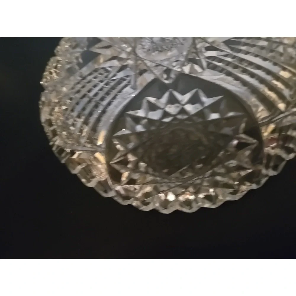 Antique American Brilliant Cut Glass Hobstar File Heavy Candy Bowl‎ Dish Estate
